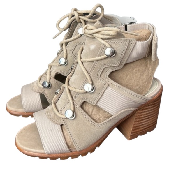 Sorel Nadia Strappy Lace Up Suede Sandals Size 5 In Ancient Fossil - Picture 5 of 14